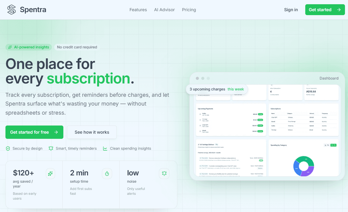 Website and app development - Spentra landing page